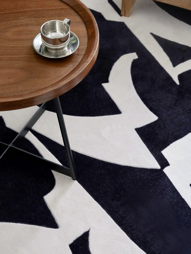 CP047 - Black and White Carpet "Black Fur" British Vintage Mansion Dome Rhino Life Living Room Bedroom Geometry