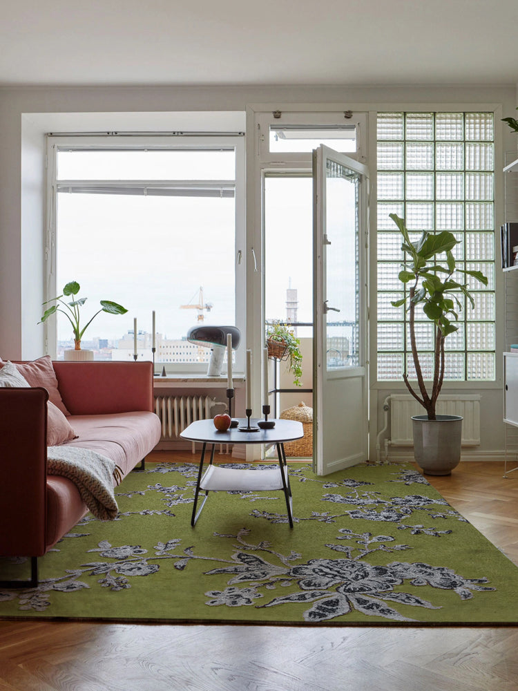 CP081 - Collection New Color! Three-Dimensional Embroidery Handmade Carpet "Prosperity" Exclusive Moss Green Living Room Sofa