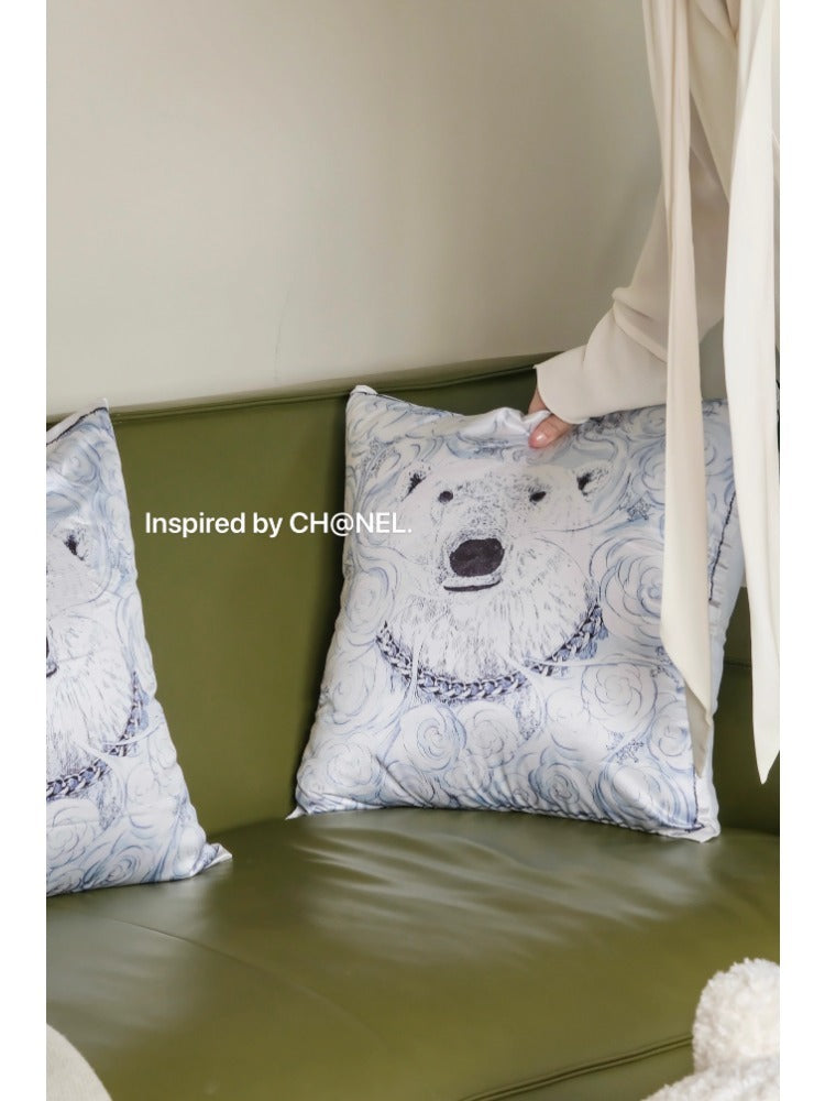 BD063 - Exclusive Healing "Polar Bear and Blue Rose" Silk Pillow