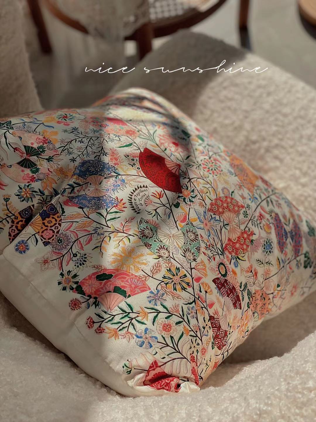 BD004 - 罕见美式vintage古典美扇子丝绸感软糯抱枕客厅沙发腰枕床背靠垫