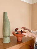 DC031 (Set) - Home Moroccan high-legged fruit plate handmade pottery red green vase imported art decoration tray