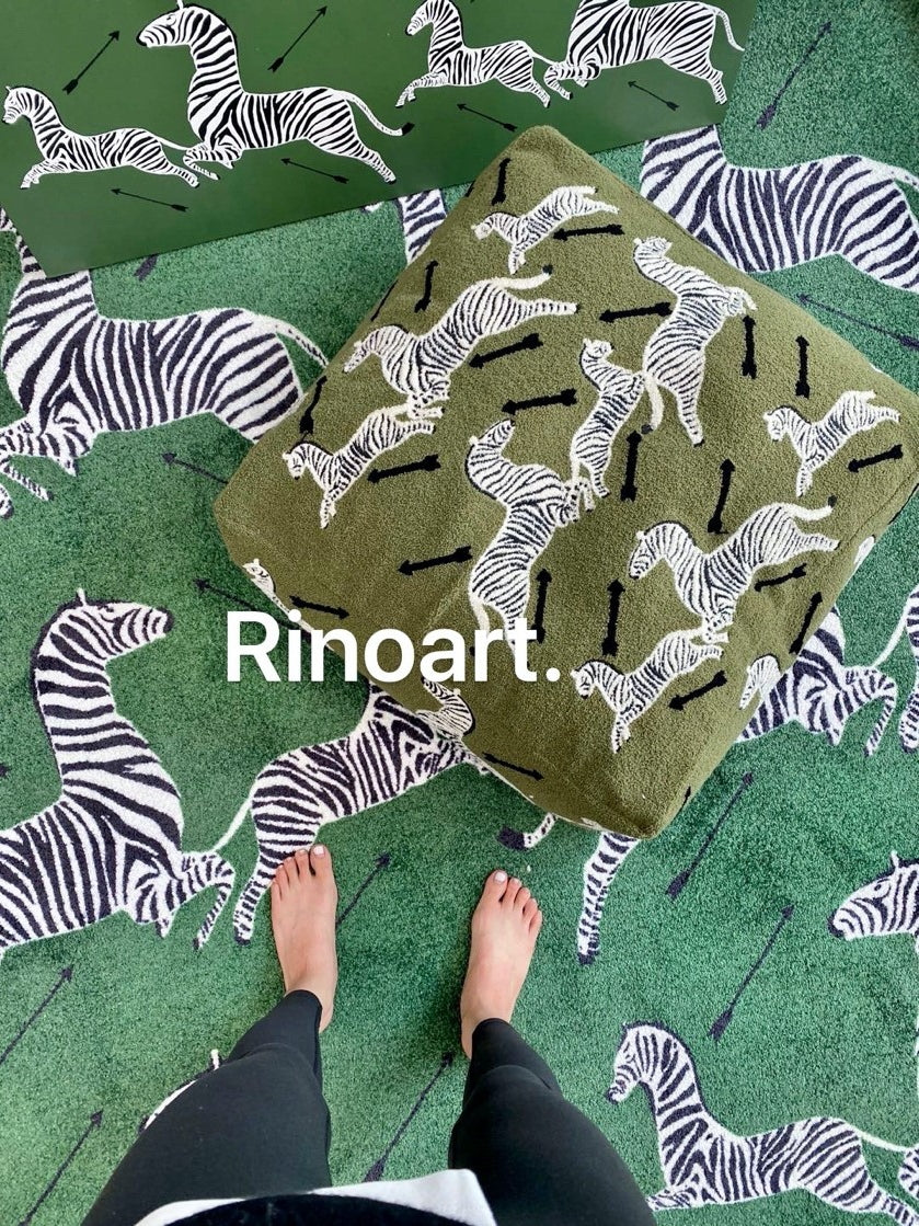 CP019 - "Crazy Zebra" Vintage Green Oil Painting Living Room Bedroom Carpet Balcony Simulation Lawn Children's Room Game Pad