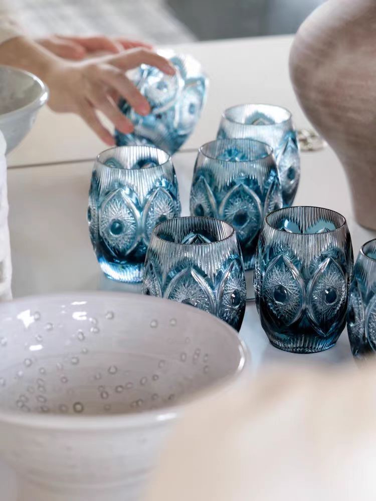 DC174 (Single) - "Polar Crystal" Series Gradient Indigo Handcrafted Ice Extracted Crystal Wine Glass Juice Cup Cold Water Cup