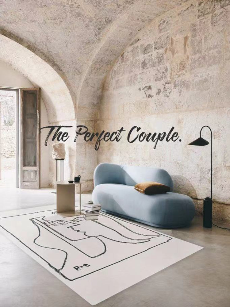 CP022 - Picasso Couple Hand-painted "Born to be Together" Elephant Gray Carpet Bedside Carpet Solid Handcrafted Lines