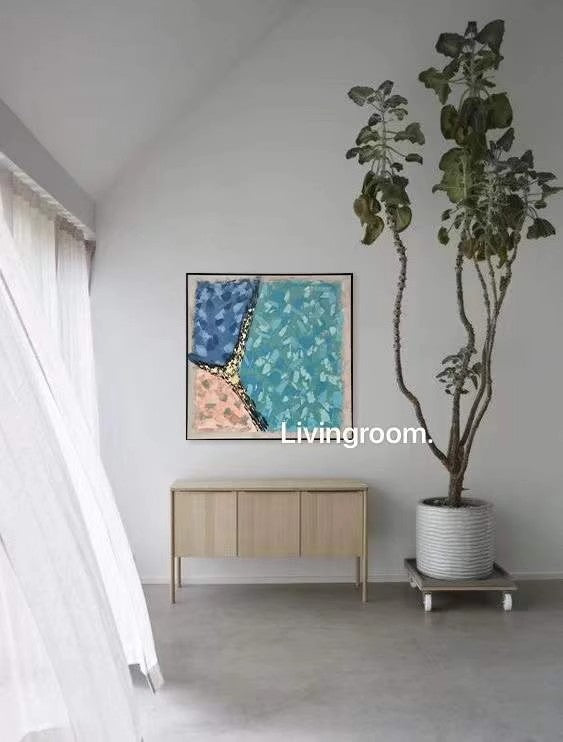 AH131-134 - Gold Foil Oil Painting "Southern France Wheat Field" Linen Base Wabi-sabi Living Room Entry Large Set Painting