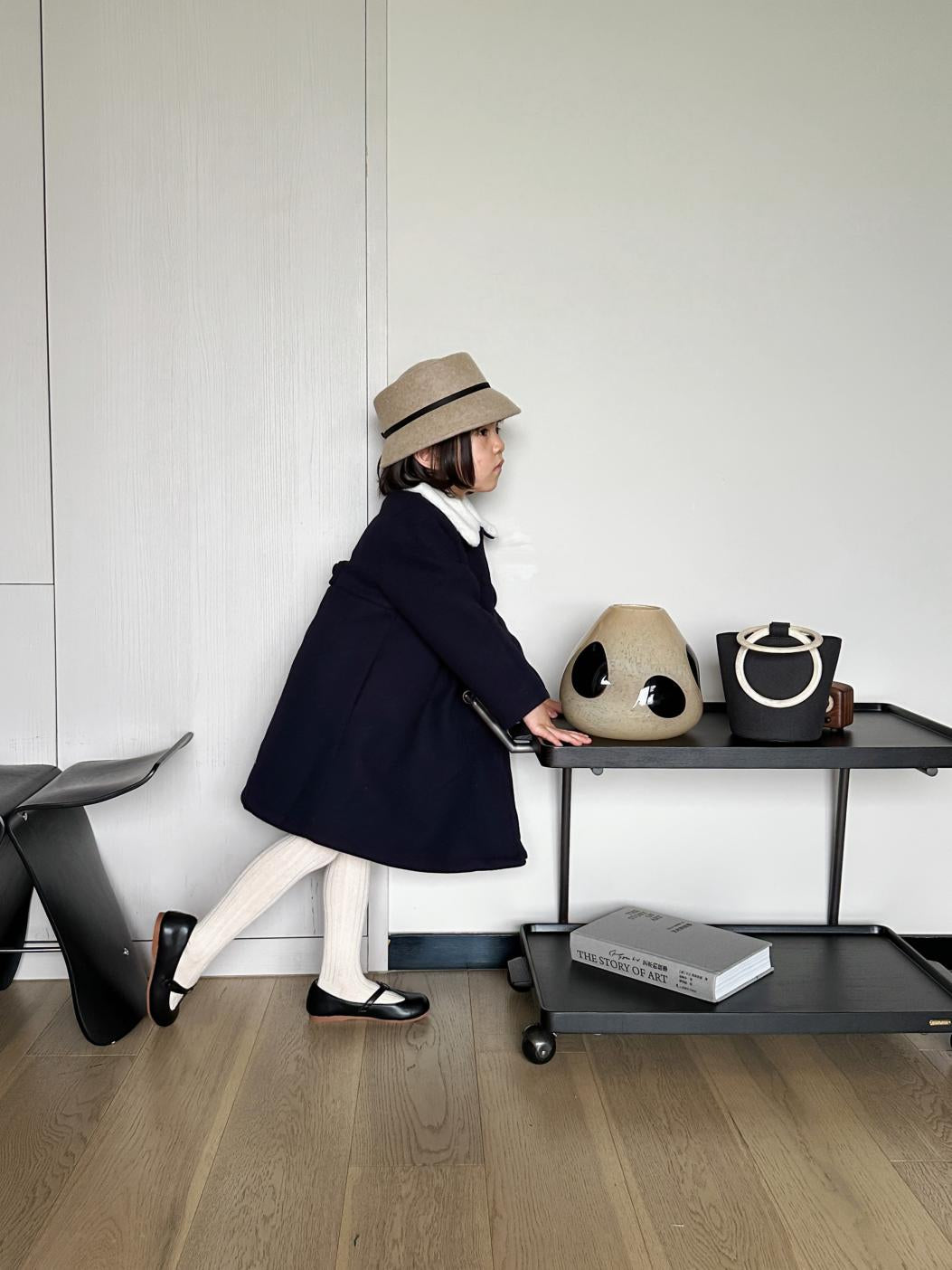 YA012-1 - Exclusive Samurai Black! Vintage Mobile Small Cart Sofa Side Table Dining Cart