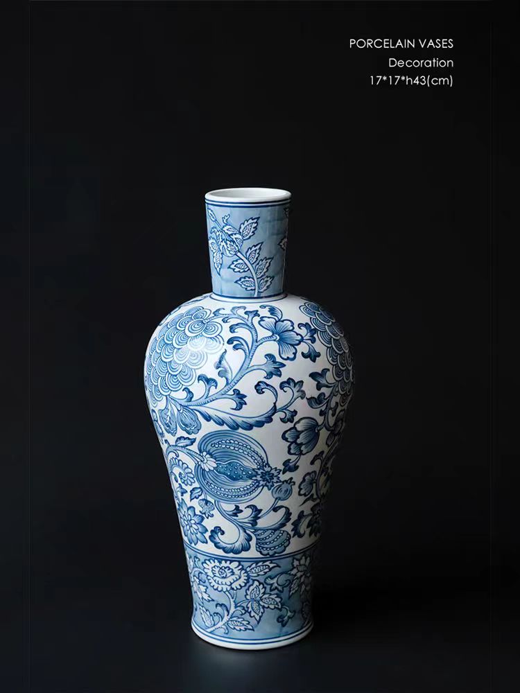 DC089 (Blue) - "Fengrun Home" Light Blue Porcelain Vase Flower Arrangement Entrance Living Room Study New Chinese Style Decoration