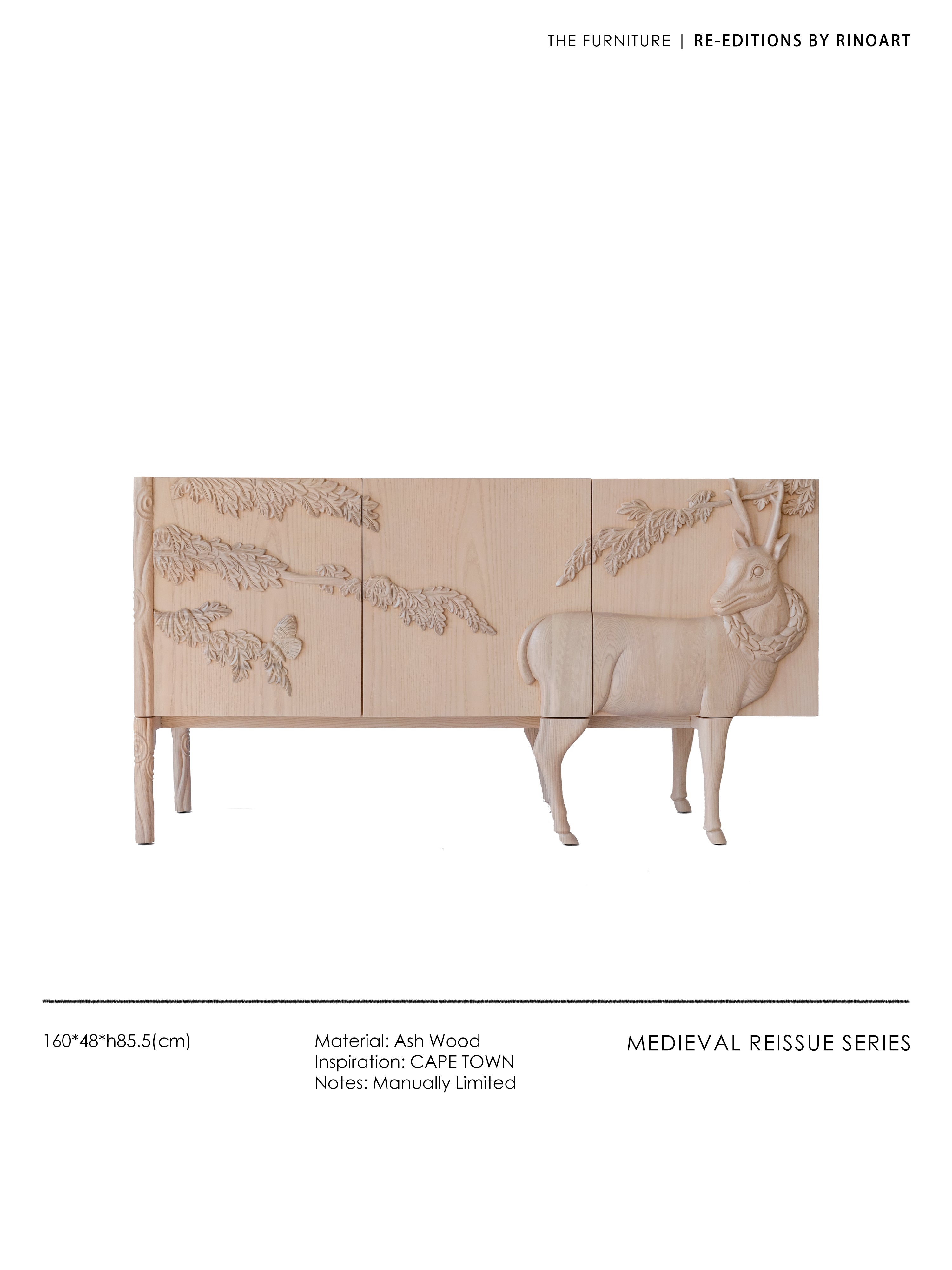 GA018 - South African Imported Vintage Hand-carved White Waxwood Spirit Deer Foyer Cabinet: Bedside Cabinet, Luxurious