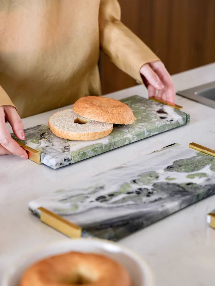 DC224 (Set) - ITALY Cold jade "Natural marble + brass" flowing luxury stone entrance bathroom storage tray