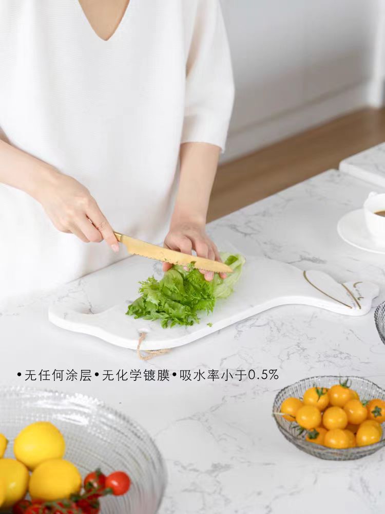 DC223 - Home Natural marble cutting board food-grade steak plate pot pad brass inlaid art tray