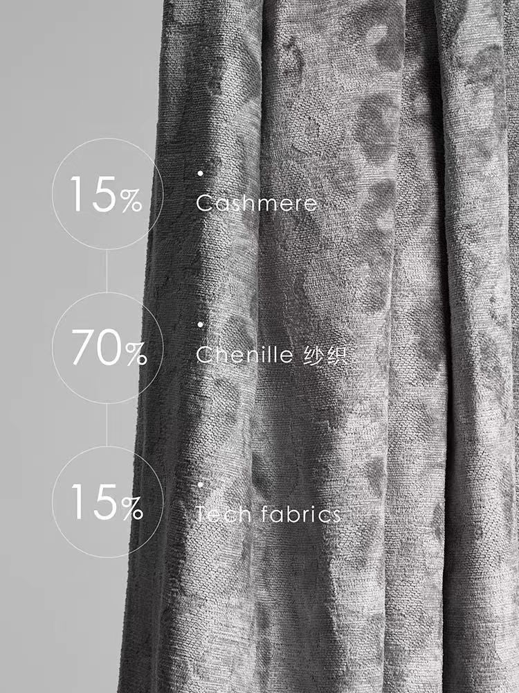 FA016 - Curtain Water Ripple Cashmere Series Silver Grey Solid Dark Lines High Drape Bedroom Blackout Living Room Floor-to-Ceiling Curtains