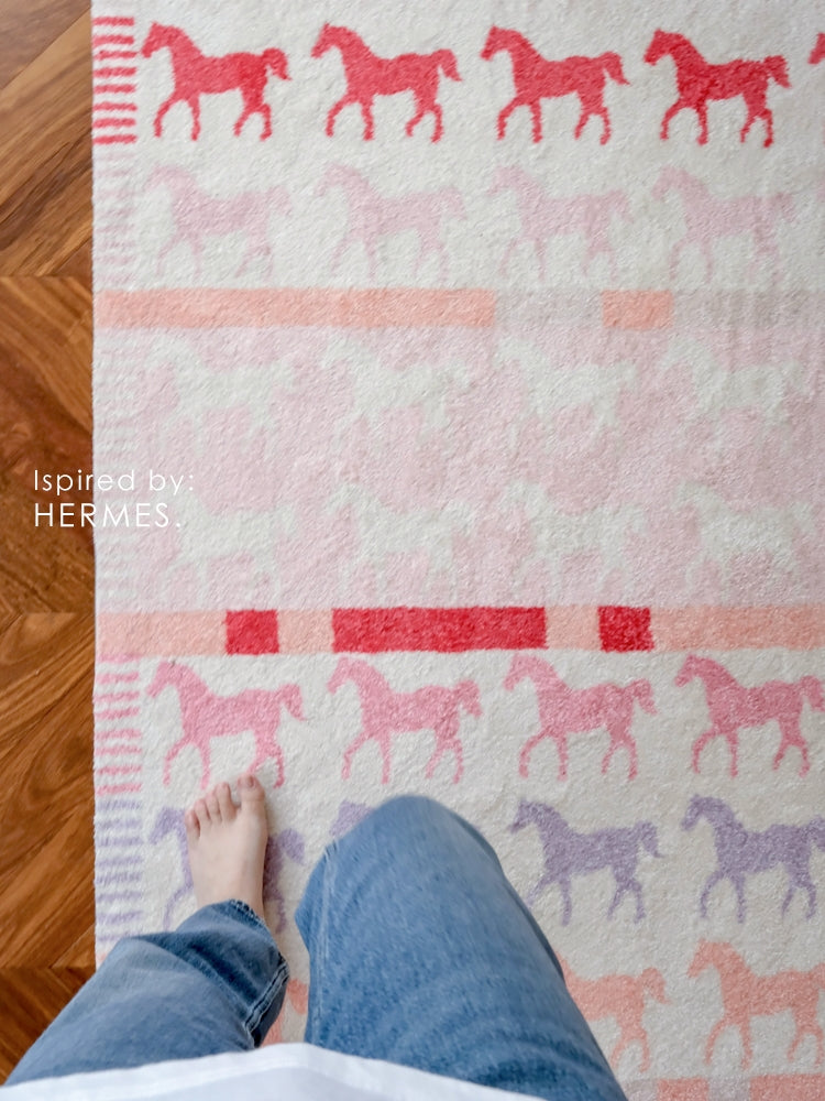 CP070 - Petit H Soft Pink Little Horse Carpet / Scottish Color-Woven Children's Room Game Bedroom Bedside