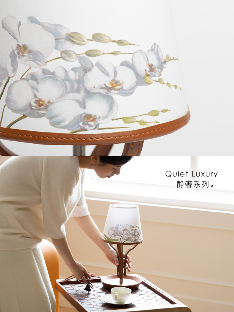 LA044 - Italian "Royal Orchid" Tan Leather Touch Table Lamp Entrance Lamp Bedroom Decorative Lamp
