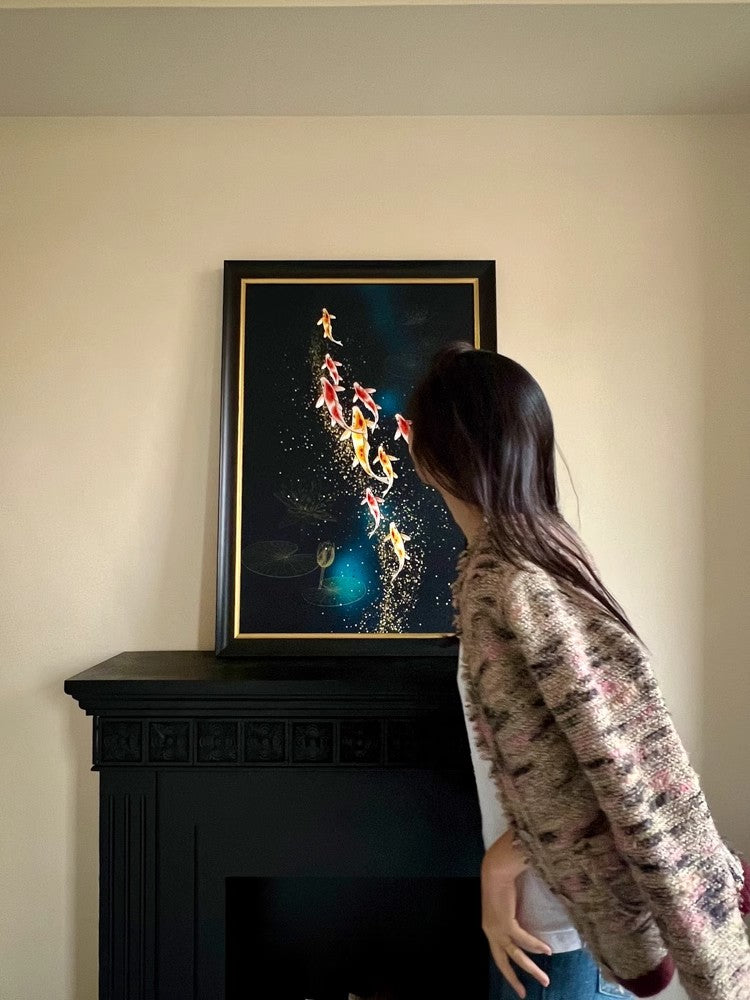AH145 - Exclusive Suzhou Embroidery "Nine Fish Swimming" New Chinese Wall Art
