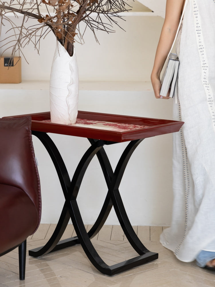 YA037 - Di@R Dutch Series / Eden Garden Ruyi Pattern Hand-painted Birch Solid Wood Mobile Side Table