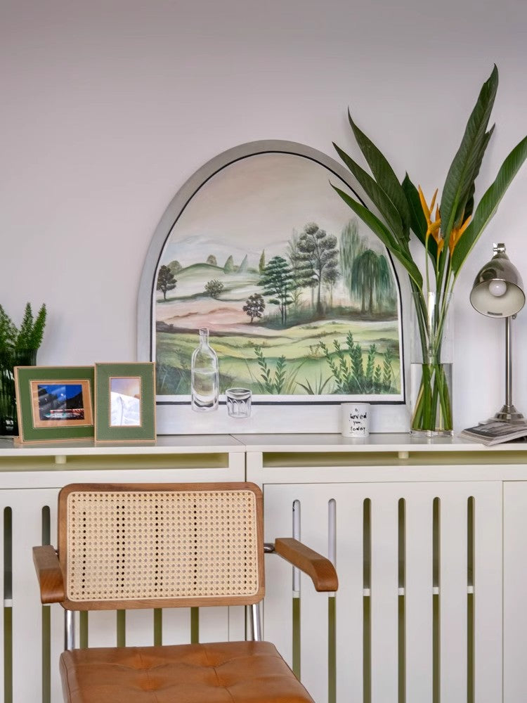 AH115 - Arched "Window Scenery" Hand-Painted Green Scenery Art Living Room Bedroom Wall Painting