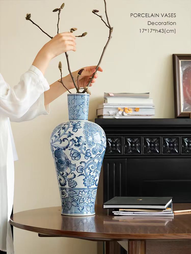DC089 (Blue) - "Fengrun Home" Light Blue Porcelain Vase Flower Arrangement Entrance Living Room Study New Chinese Style Decoration