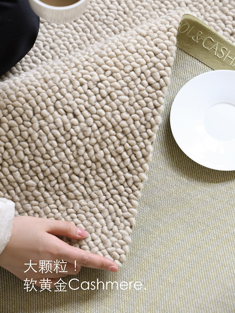 CP116 - Carpet 3 Times Thick! New Zealand Large Popcorn "Wool + Cashmere" Solid Color Mica Oatmeal Color