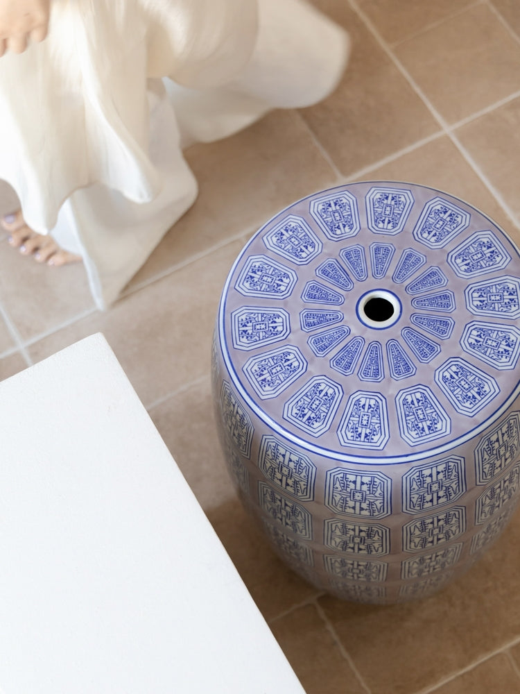 CH093 - Chinoiserie Hand-painted Ceramic Stool: New Chinese, Low Seat