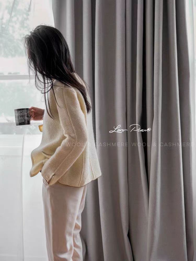 FA001 - Home Loro Pian@ Herringbone Blackout Grey Brown Atmosphere Minimalist Living Room Bedroom Floor-to-Ceiling Curtains