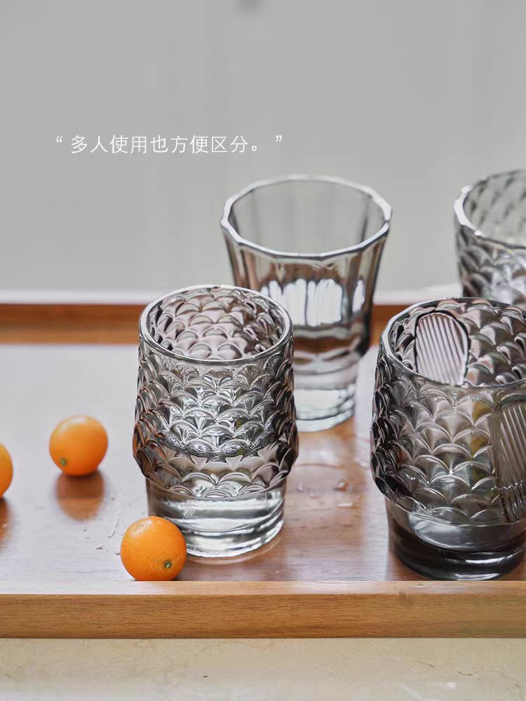 DC208 - Home Decor 4 Pieces! Spanish Relief Crystal Glass Cup "Year of the Fish" Koi Fish Water Cup Housewarming Gift