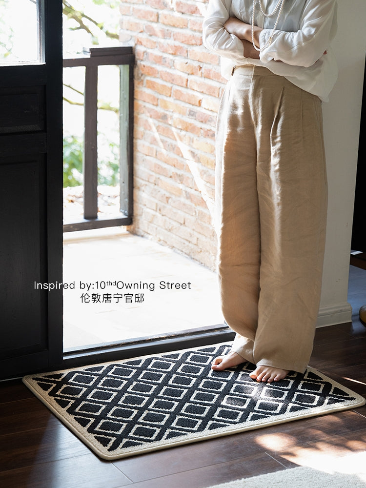 CP108-0609 - London "Downing Square Brick" Relief Algae Micro Waterproof Black and White Entrance Mat Bathroom Mat Bedside Mat