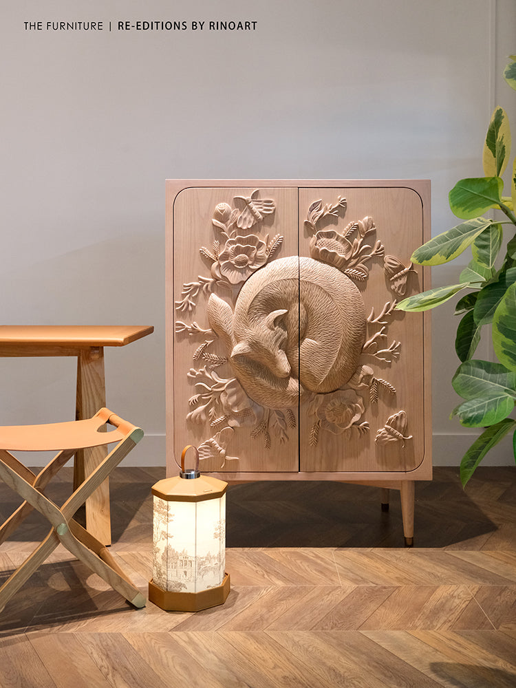 GA017 - South African Imported Vintage Hand-carved White Waxwood Fox Foyer Cabinet: Bedside Cabinet, Luxurious