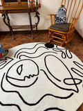 CP001-5 - Picasso Round Carpet Beverly Hills Customized Art Handmade Thick Black and White Minimalist Living Room Mat