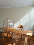 YA018 (Desk) - H Gold Brown Leather Arc-shaped Desk White Waxwood Legs Modern Home Simple Computer Desk Long Table