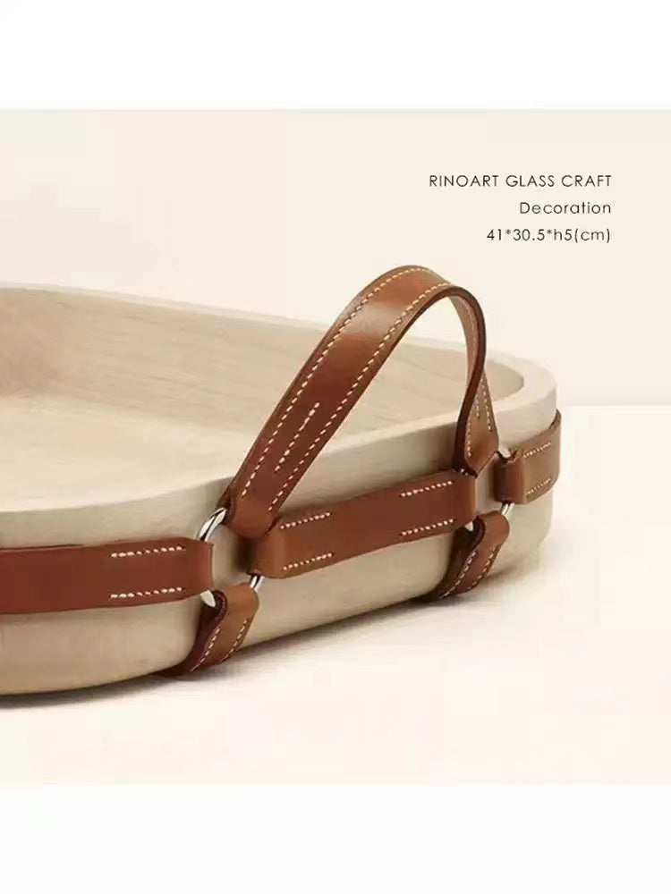 DC188 - Solid wood! HDeco series North American maple handmade "detachable" leather handle table multi-purpose tray