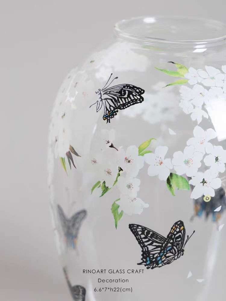 DC273 - Home Decor Venice Collection "White Sakura Series" Enamel Glaze Glass Vase Living Room Flower Arrangement