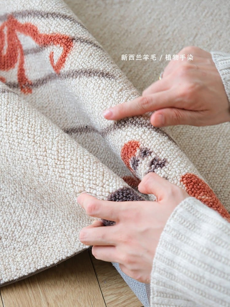 CP107 - West Africa "Waiting/Red Monkey" New Zealand Plant Hand-Dyed Brown Wool Carpet Living Room Art Mat
