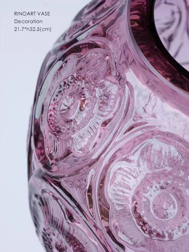 DC149 - Home Decor French Embossed Glass "Collection Silver Lotus" Crimson Purple Crystal-like Vintage Vase Living Room Decoration