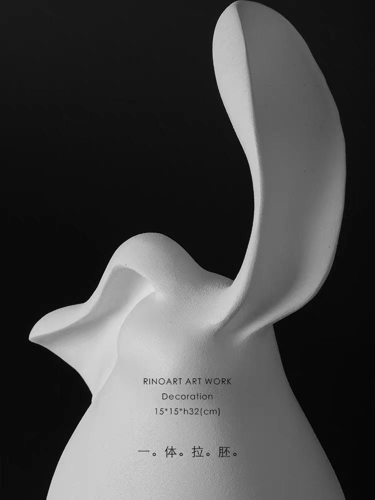 DC218 - Home Danish pottery artist "Happy Rabbit" hand-made extrusion vintage white sculpture foyer side living room ornament