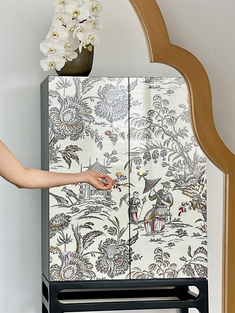 GA009 - COCO Lady French Multi-purpose Upright Cabinet Foyer "Oriental Dream" Vintage Art Deco Black White