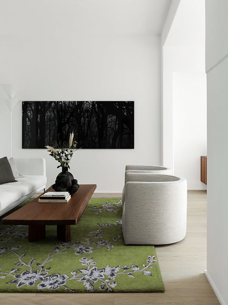 CP081 - Collection New Color! Three-Dimensional Embroidery Handmade Carpet "Prosperity" Exclusive Moss Green Living Room Sofa