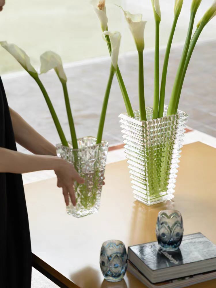 DC186 (Set) - Home Decor Pure Crystal! Baccar@t Radiant Series "Square Fortune Gathering" Hand-carved Relief Vase Entrance