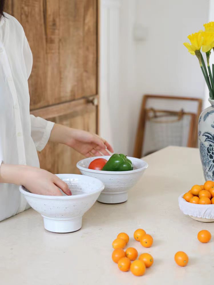 DC111 - Home Danish pottery artist "Dew Bowl" handmade clay quietness foyer cabinet fruit plate bowl ornament