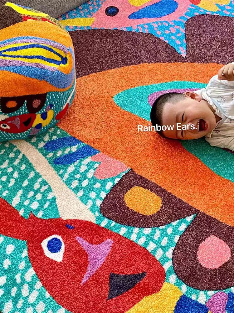 CH024 - Artist  "Rainbow Ears" Wool Pouf for Kids