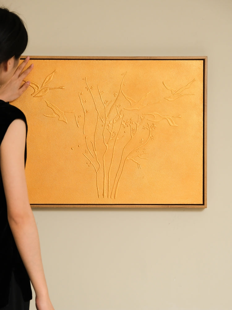 AH178 - Gilded Relief Painting! "Homecoming" Brass Sculpture Texture Dining Room Decorative Art Living Room Entryway Transitional Art Piece for Hanging