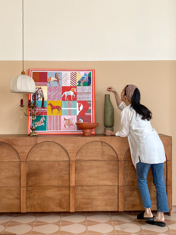 AH108 - Red Hermès Modern Luxury Living Room Art, Frameless Decor