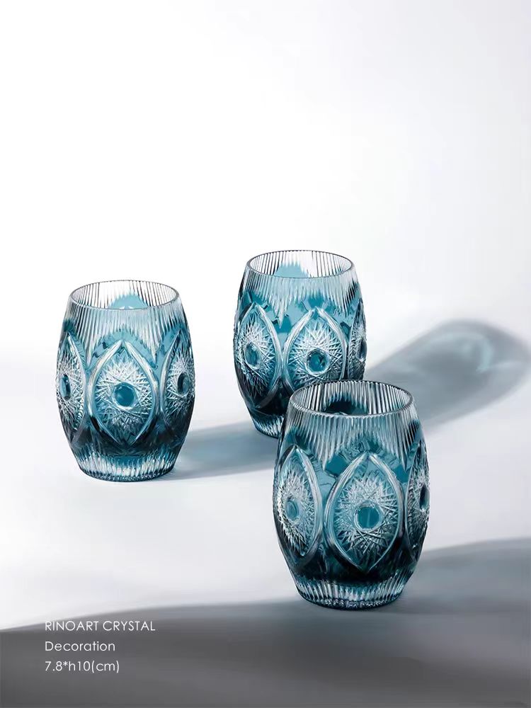 DC174 (Single) - "Polar Crystal" Series Gradient Indigo Handcrafted Ice Extracted Crystal Wine Glass Juice Cup Cold Water Cup