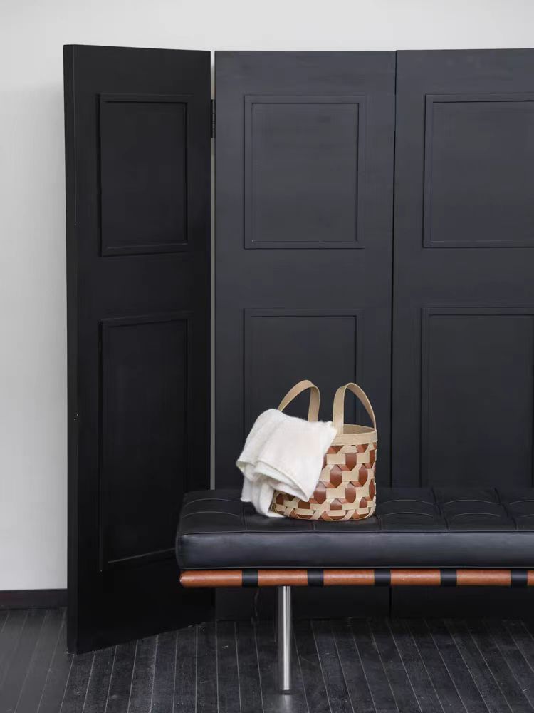 DC189 - Home Decor Jane Birkin hand-woven contrast color top layer saddle leather dirty clothes basket storage basket shopping bag