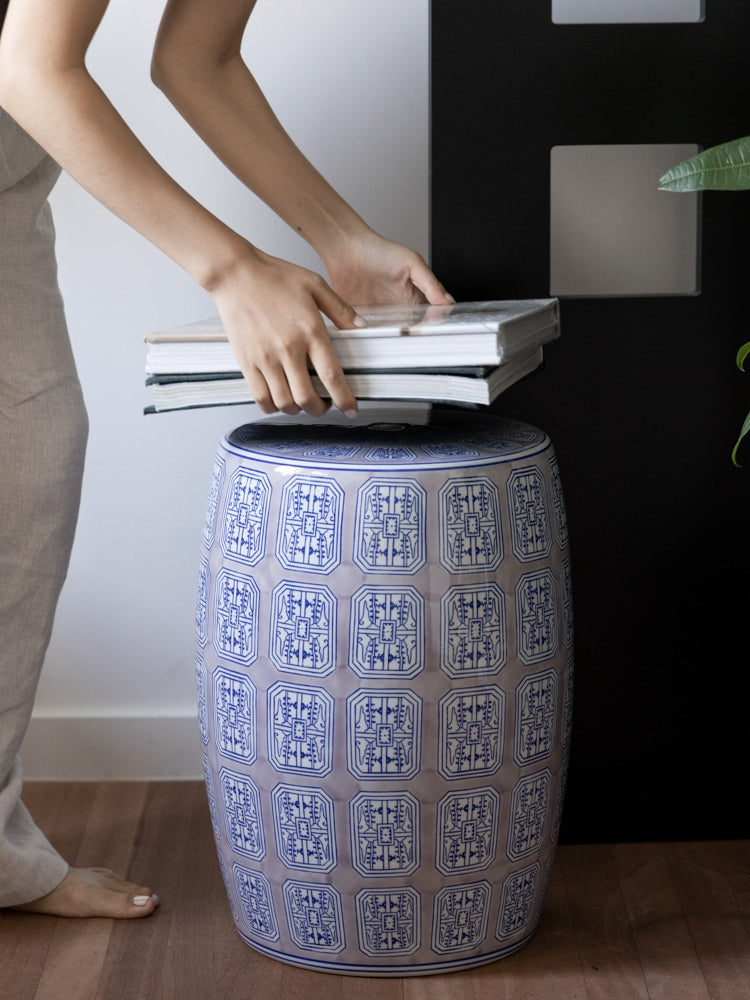 CH093 - Chinoiserie Hand-painted Ceramic Stool: New Chinese, Low Seat