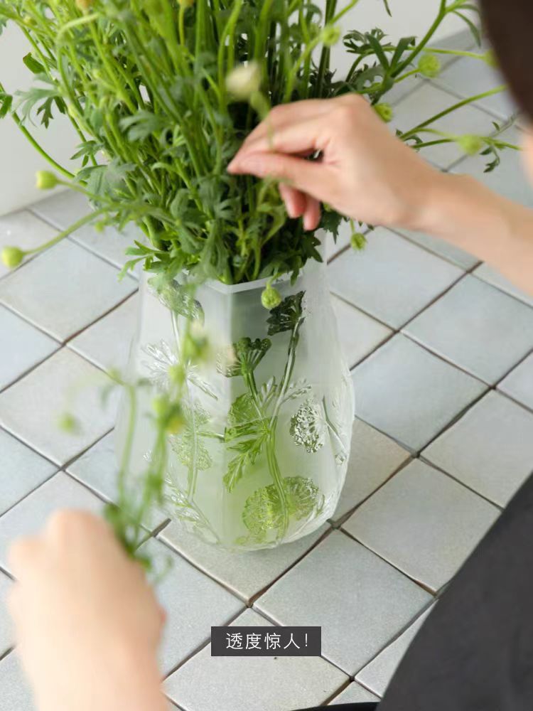 DC285 - Heavy Pure Crystal! Rare Vintage Hexagonal Vase Flower Arrangement Flower Pot Entrance Decoration