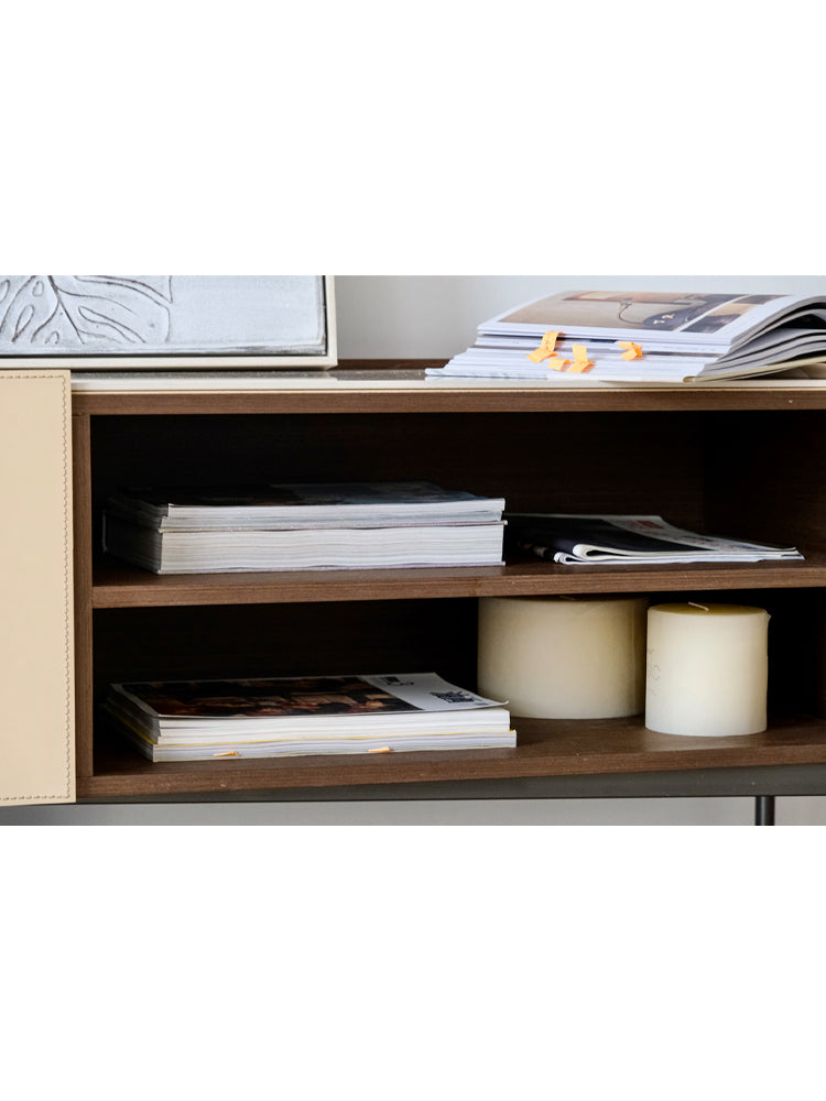 GA014 - New Chinese Top Grain Saddle Leather Marble TV Cabinet: Modern, Simple, Living Room, Home Use