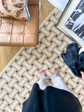 CP034 - Vintage Wool Carpet "Money Everywhere" Hermès Home French Floral Tile Living Room Sofa