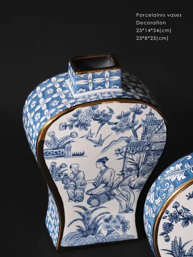 DC050 - Home Oriental Paris blue and white porcelain Grisaille new Chinese ink painting gold porcelain vase decoration