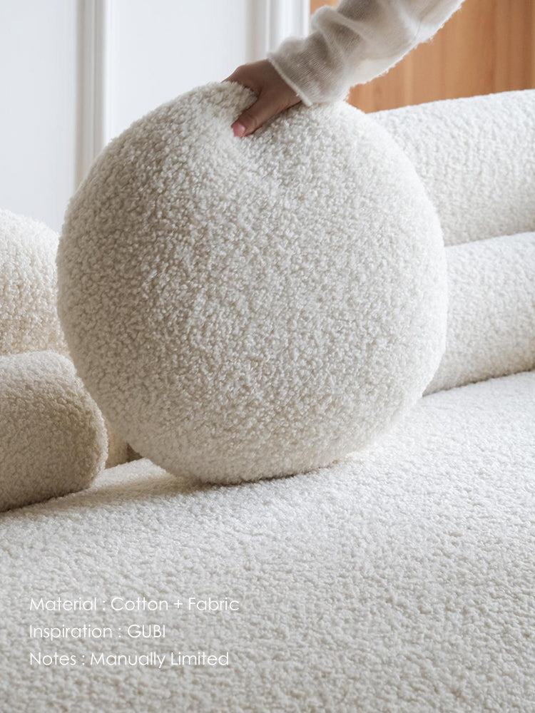CH044 - Gub* Cream White Sofa: Sheepskin, Simple Design, Living Room Seating