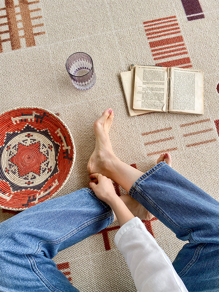 CP033 - Moroccan Wool Carpet is Here! Ruinai Imported Carpet Living Room Sofa Beige Abstract Art Weaving Blanket
